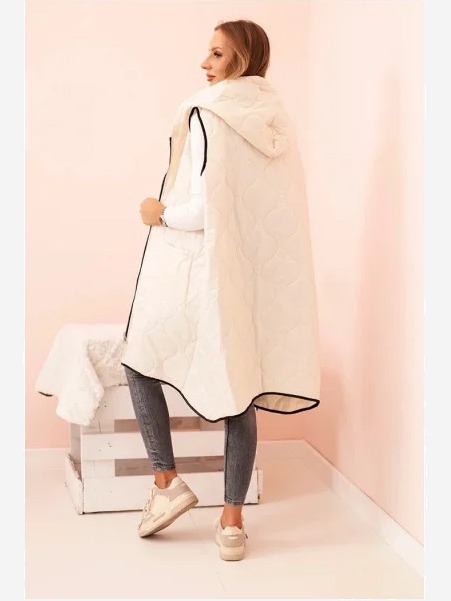Dámska prešívaná vesta Plus Size s kapucňou na zips svetlo béžová