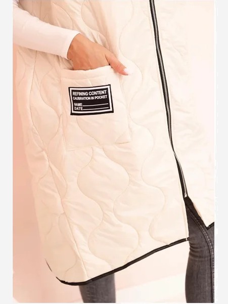 Dámska prešívaná vesta Plus Size s kapucňou na zips svetlo béžová