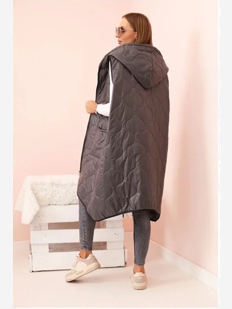 Dámska prešívaná vesta Plus Size s kapucňou na zips grafitová