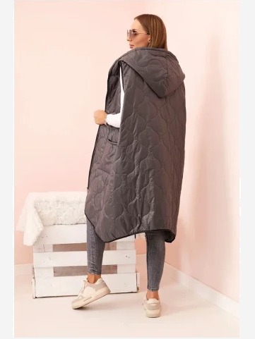 Dámska prešívaná vesta Plus Size s kapucňou na zips grafitová