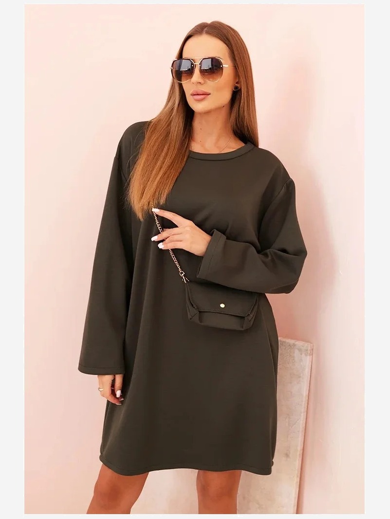 Šaty Plus Size s kabelkou na retiazke khaki