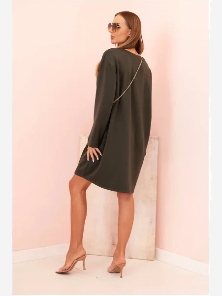 Šaty Plus Size s kabelkou na retiazke khaki
