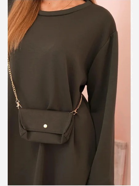 Šaty Plus Size s kabelkou na retiazke khaki