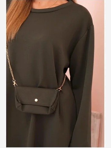 Šaty Plus Size s kabelkou na retiazke khaki