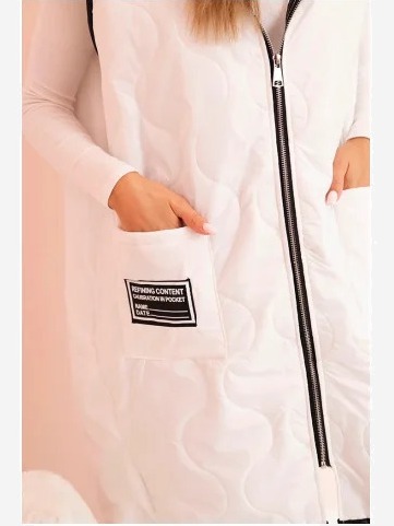 Dámska prešívaná vesta Plus Size s kapucňou na zips biela