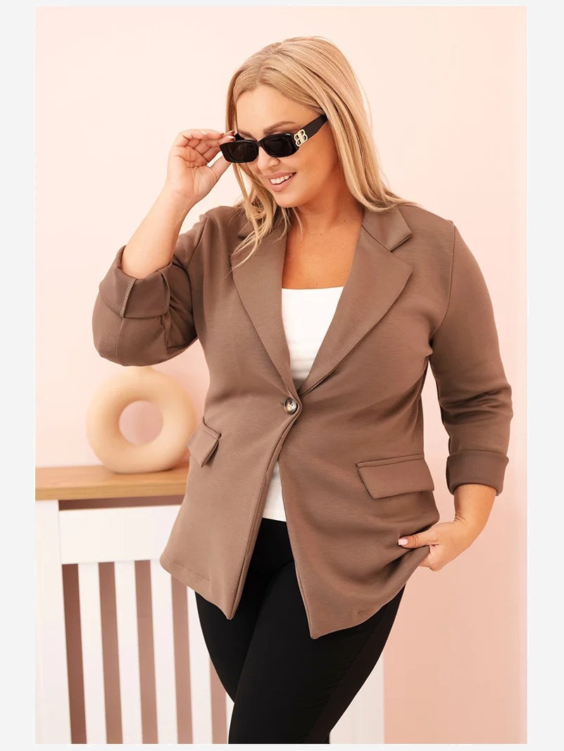 Sako z viskózy Plus Size s dlhým rukávom a golierom fango
