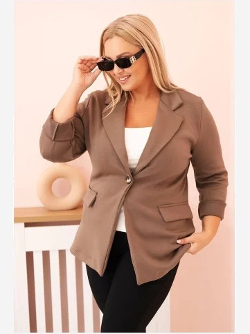 Sako z viskózy Plus Size s dlhým rukávom a golierom fango