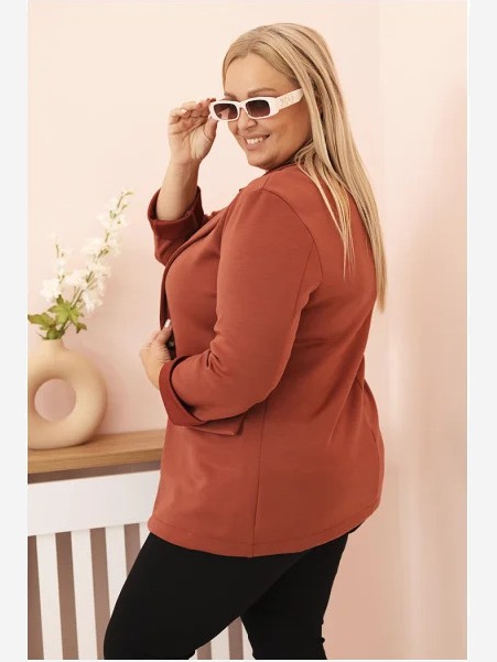 Sako z viskózy Plus Size s dlhým rukávom a golierom hnedá