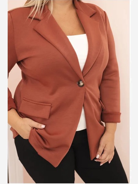 Sako z viskózy Plus Size s dlhým rukávom a golierom hnedá