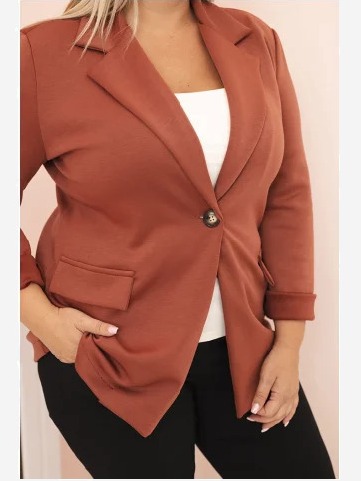 Sako z viskózy Plus Size s dlhým rukávom a golierom hnedá