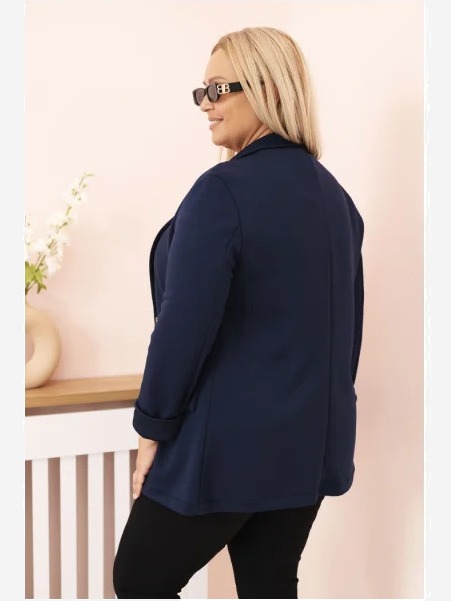 Sako z viskózy Plus Size s dlhým rukávom a golierom modrá
