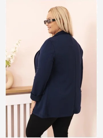 Sako z viskózy Plus Size s dlhým rukávom a golierom modrá