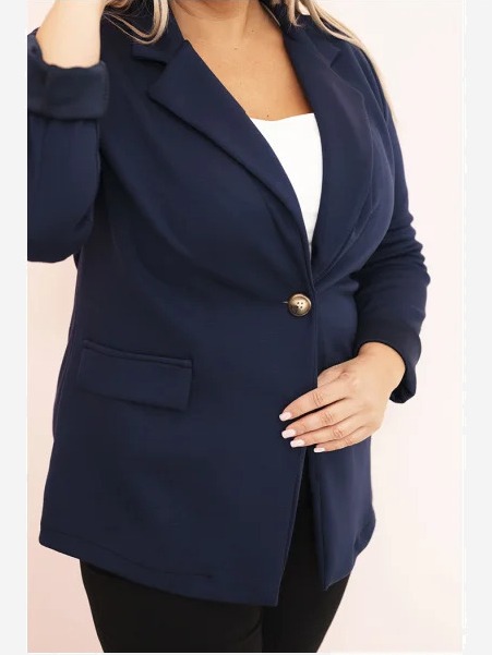 Sako z viskózy Plus Size s dlhým rukávom a golierom modrá