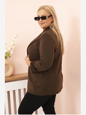 Sako z viskózy Plus Size s dlhým rukávom a golierom hnedá