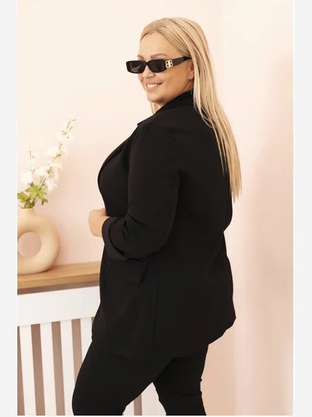 Sako z viskózy Plus Size s dlhým rukávom a golierom čierna