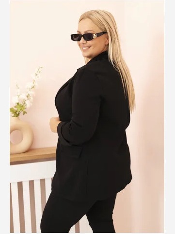 Sako z viskózy Plus Size s dlhým rukávom a golierom čierna