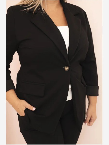 Sako z viskózy Plus Size s dlhým rukávom a golierom čierna