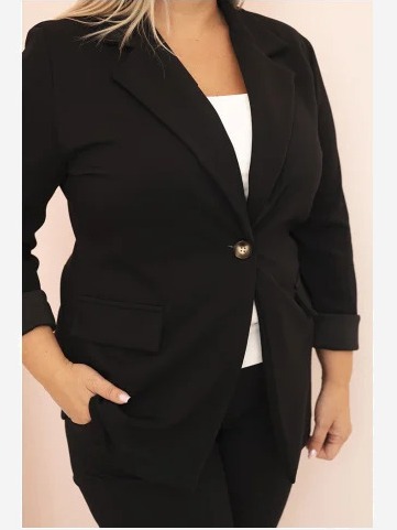 Sako z viskózy Plus Size s dlhým rukávom a golierom čierna