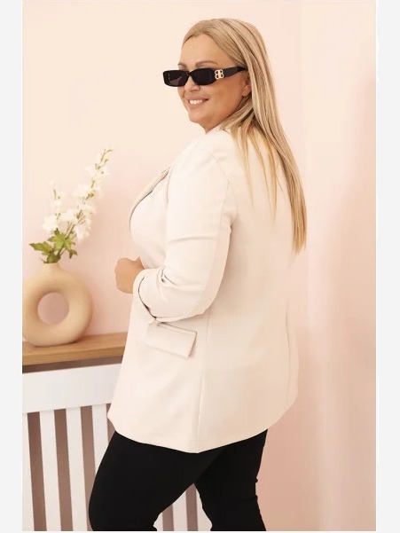 Dámska sako z viskózy Plus Size s dlhým rukávom a golierom béžová