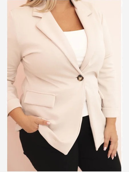 Dámska sako z viskózy Plus Size s dlhým rukávom a golierom béžová