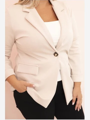 Dámska sako z viskózy Plus Size s dlhým rukávom a golierom béžová