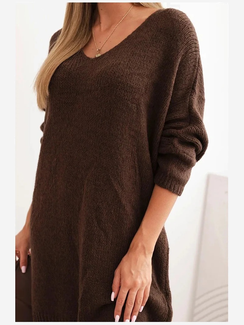 Šaty Plus Size z vlny s výstrihom do V hnedá