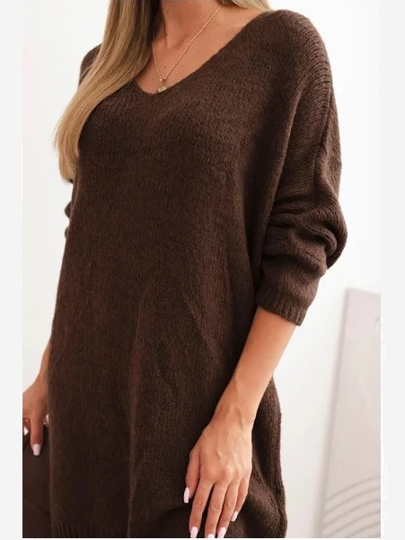 Šaty Plus Size z vlny s výstrihom do V hnedá