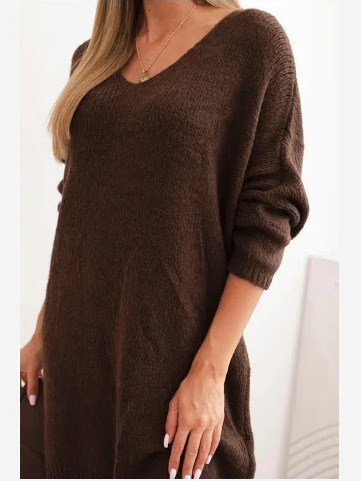 Šaty Plus Size z vlny s výstrihom do V hnedá
