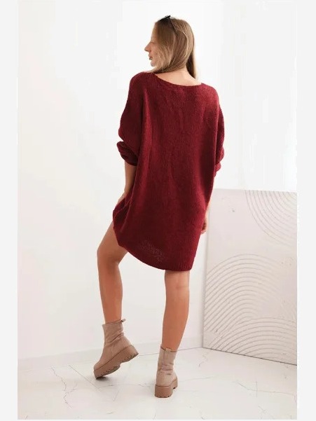 Šaty Plus Size vlněná s výstrihom do V bordová