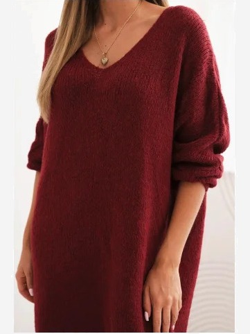 Šaty Plus Size vlněná s výstrihom do V bordová
