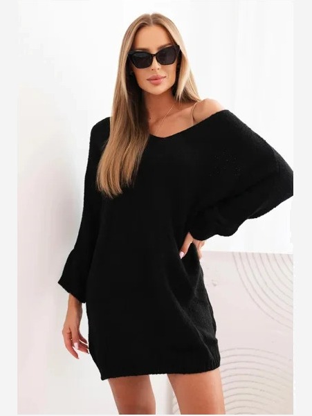 Šaty Plus Size vlněná s výstrihom do V čierna