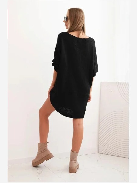 Šaty Plus Size vlněná s výstrihom do V čierna