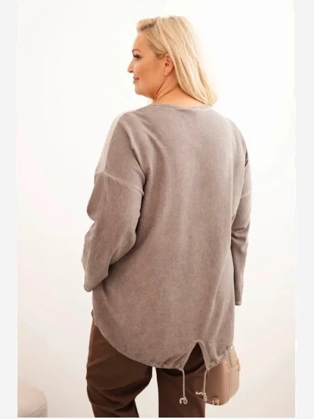 Dámska mikina Plus Size bavlnená s potlačou srdca a šnúrkami hnedá