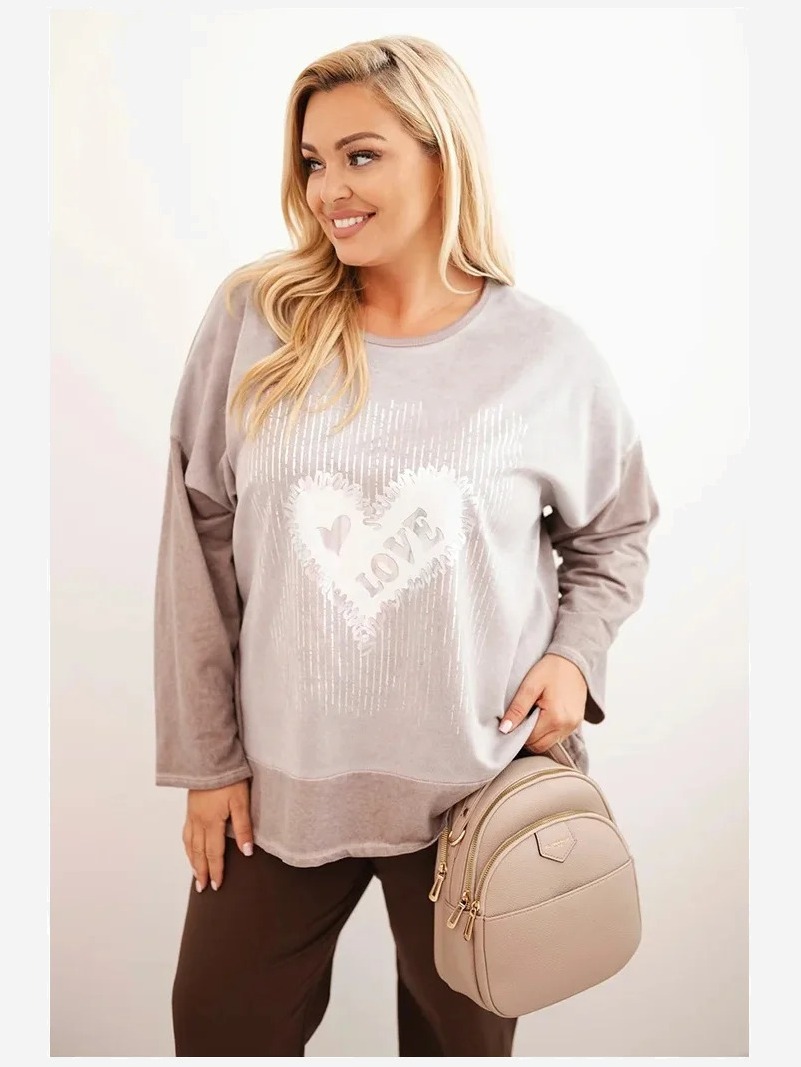 Dámska mikina Plus Size bavlnená s potlačou srdca a šnúrkami fango