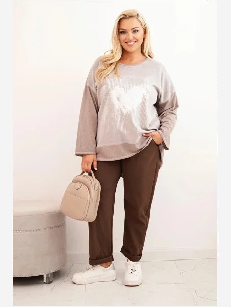 Dámska mikina Plus Size bavlnená s potlačou srdca a šnúrkami fango