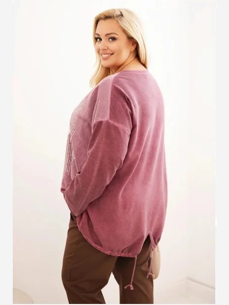 Dámska mikina Plus Size bavlnená s potlačou srdca a šnúrkami tmavo ružová