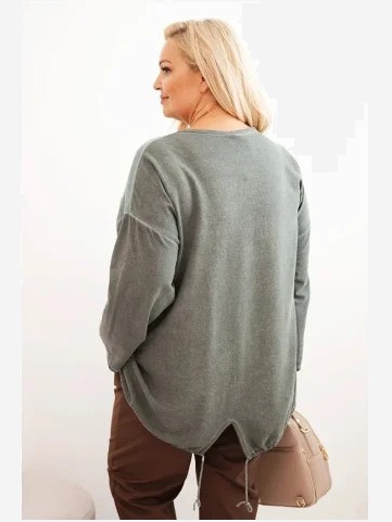 Dámska mikina Plus Size bavlnená s potlačou srdca a šnúrkami khaki