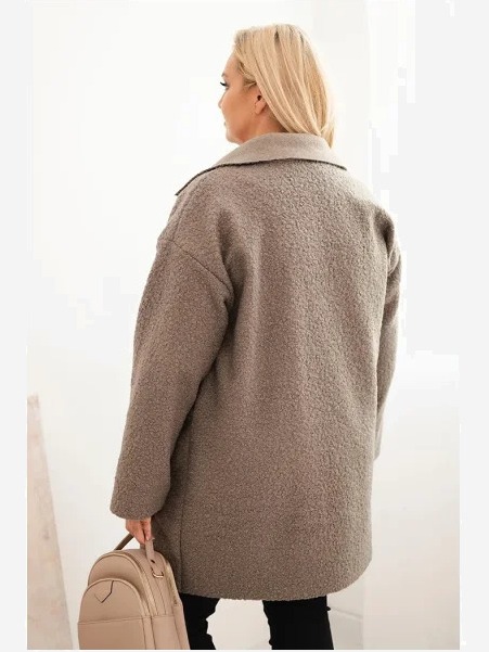 Dámsky kabát Plus Size baranček s vlnou a vreckami fango