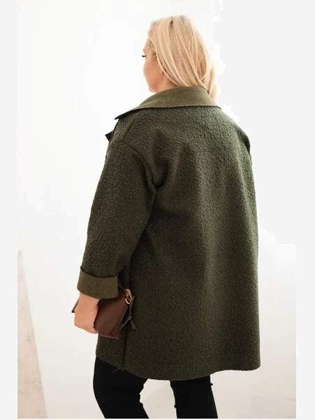 Dámsky kabát Plus Size baranok s vlnou a vreckami khaki
