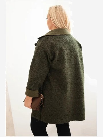 Dámsky kabát Plus Size baranok s vlnou a vreckami khaki