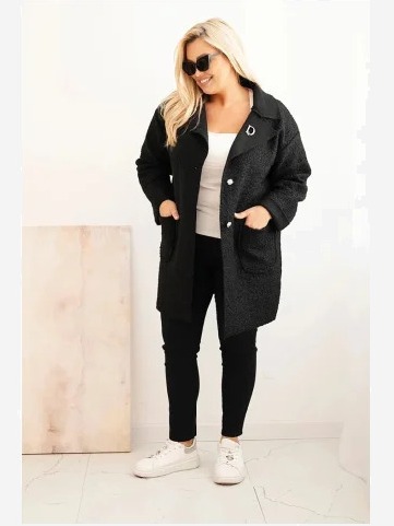Dámsky kabát Plus Size baranok s vlnou a vreckami čierny