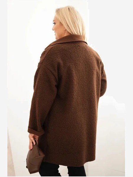 Dámsky kabát Plus Size baran s vlnou a vreckami hnedý