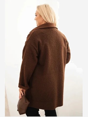 Dámsky kabát Plus Size baran s vlnou a vreckami hnedý