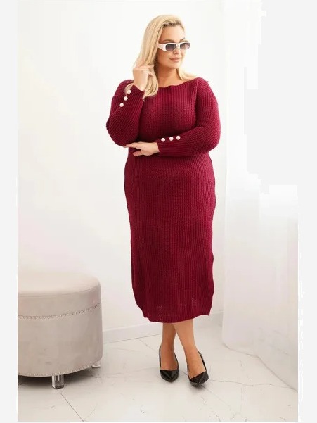 Šaty Plus Size s moherom bordová