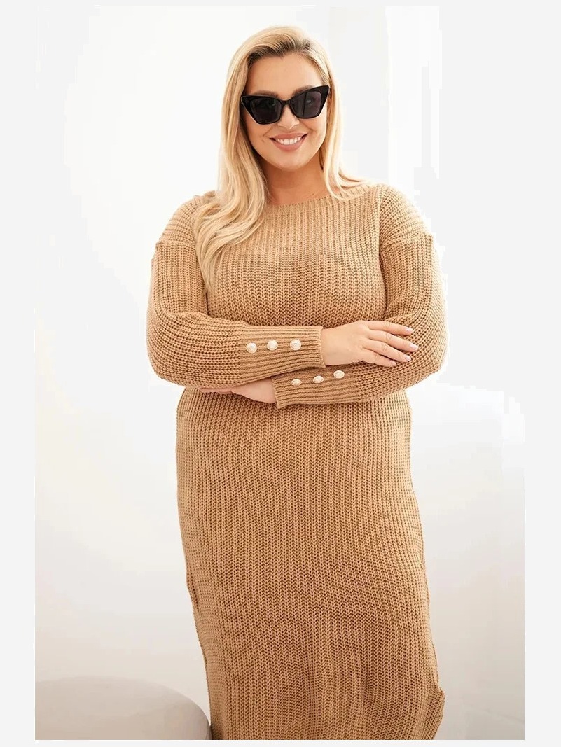 Dámska pletené šaty Plus Size s mohérom camelová