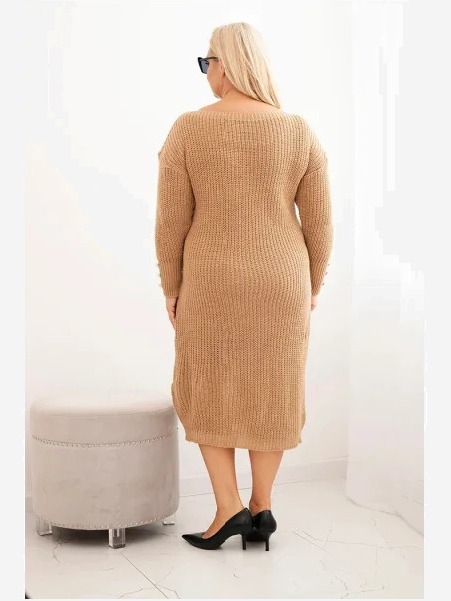 Dámska pletené šaty Plus Size s mohérom camelová