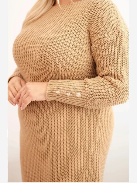 Dámska pletené šaty Plus Size s mohérom camelová