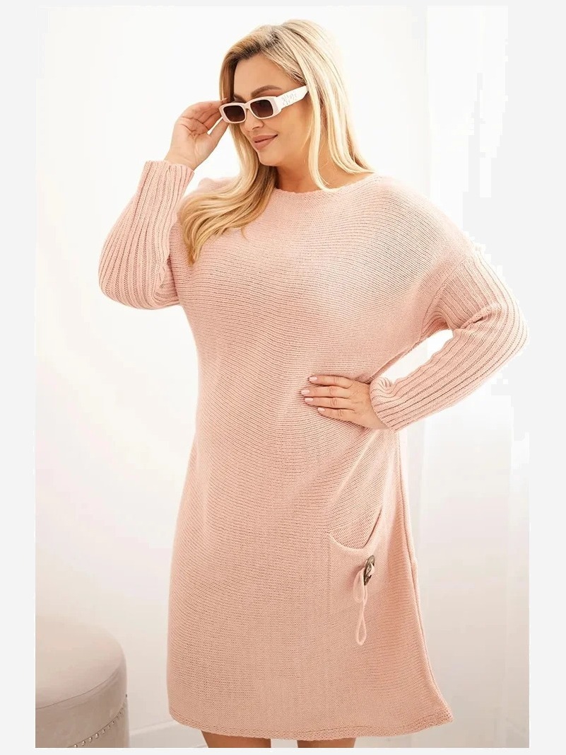 Šaty Plus Size s mohérom oversize s vreckom pudrová ružová