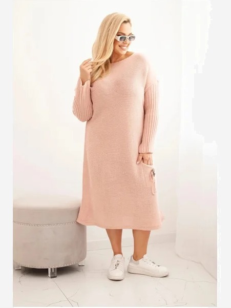 Šaty Plus Size s mohérom oversize s vreckom pudrová ružová