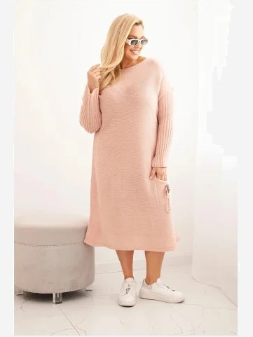 Šaty Plus Size s mohérom oversize s vreckom pudrová ružová